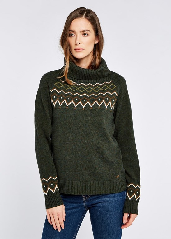 Knitwear Dubarry Riverstown Fair Isle Pull Femme Vert Olive | 317625WLI